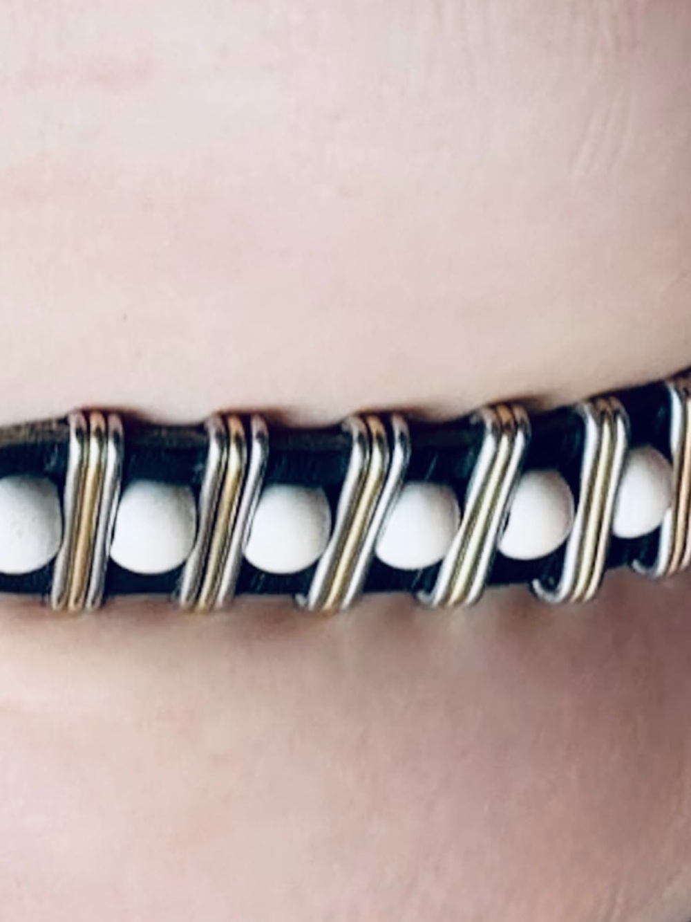Vintage Brown and Cream Leather Belt with Studded Accent